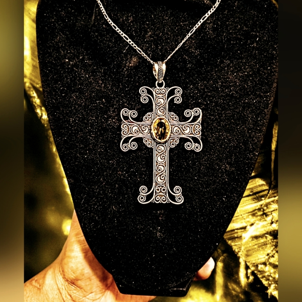 925 Sterling Silver Plated Extra Large Bohemian Bali Cross Pendants